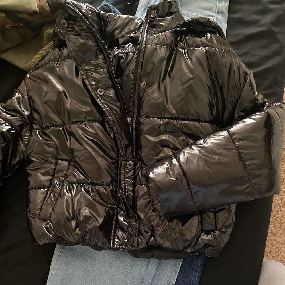BooHoo, black cropped puffer jacket